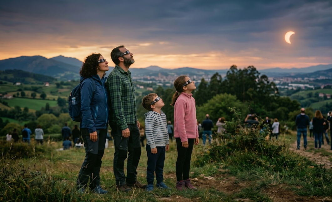 familia observando eclipse solar con gafas homologadas